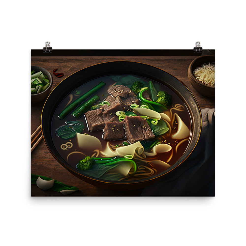 A steaming hot bowl of beef noodle soup 红燒牛肉麵 photo paper poster - Posterfy.AI