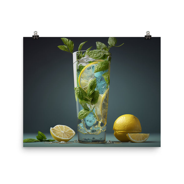 A tall glass of sparkling lemonade photo paper poster - Posterfy.AI