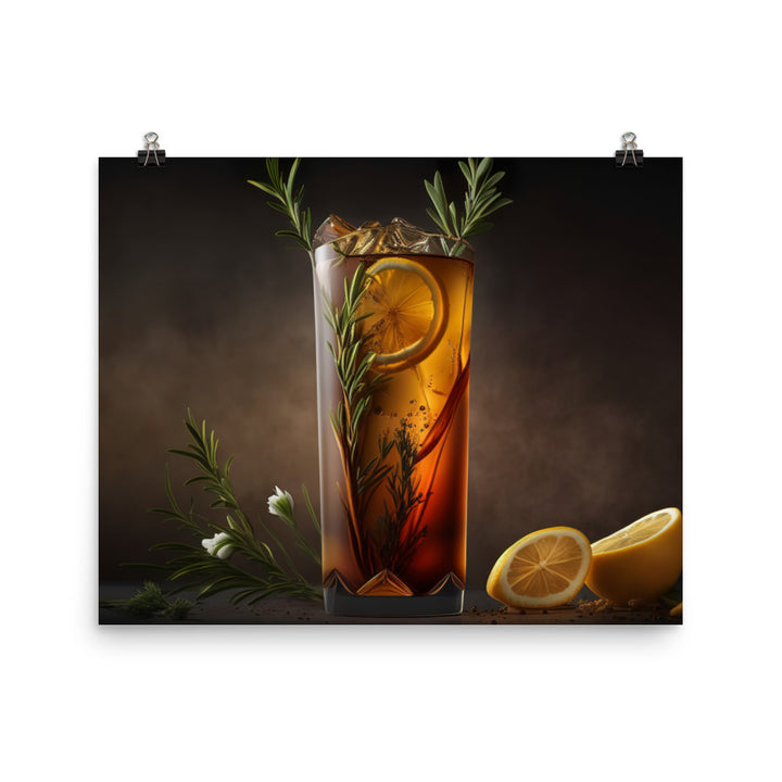 A tall glass of iced tea, with slices of lemon photo paper poster - Posterfy.AI