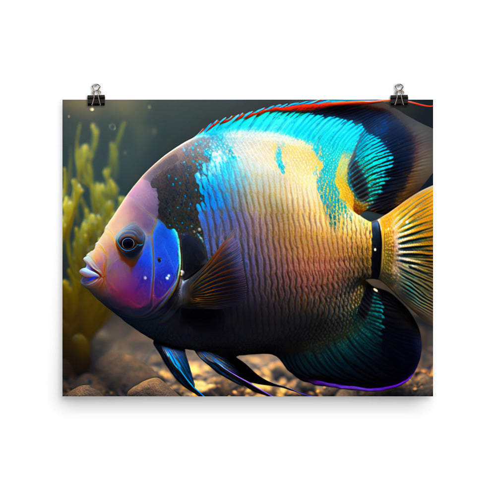 Rainbow colored angelfish in a planted aquarium photo paper poster - Posterfy.AI