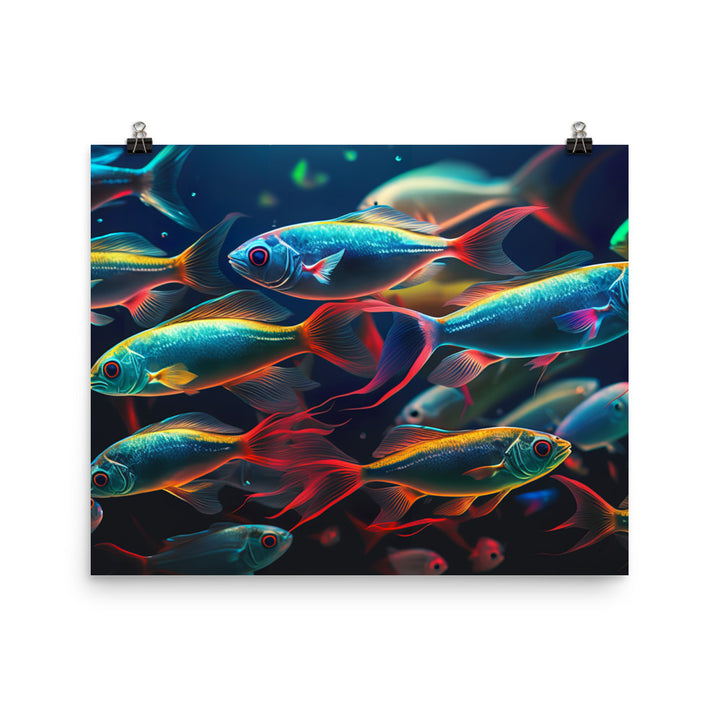 Neon tetras swimming in a brightly lit aquarium photo paper poster - Posterfy.AI