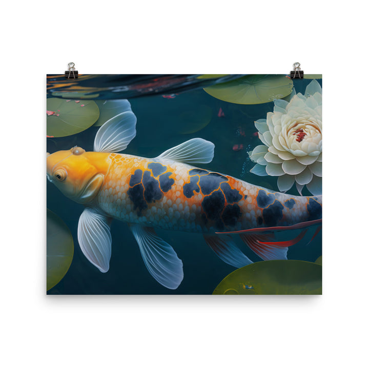 Koi fish swimming in a clear blue pond photo paper poster - Posterfy.AI