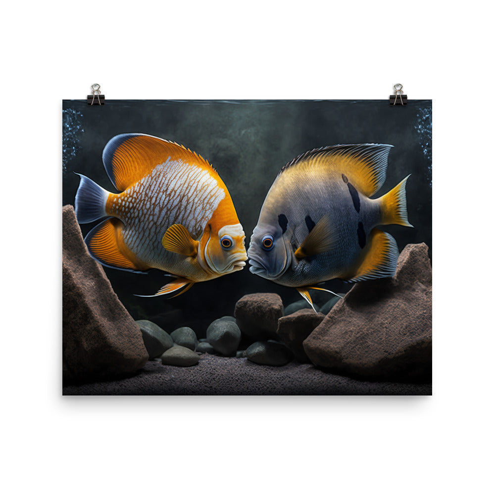 A pair of angelfish guarding their eggs photo paper poster - Posterfy.AI