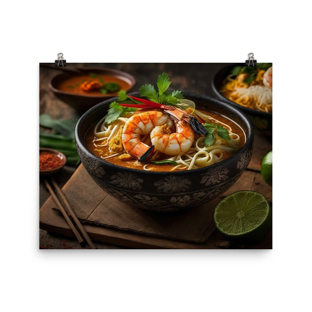 A hearty bowl of laksa with prawns photo paper poster - Posterfy.AI