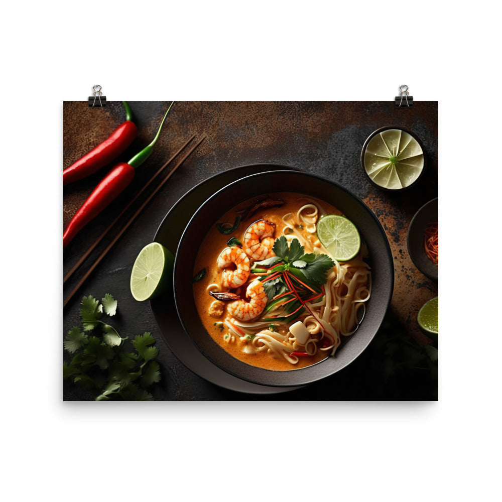 A hearty bowl of laksa with prawns photo paper poster - Posterfy.AI