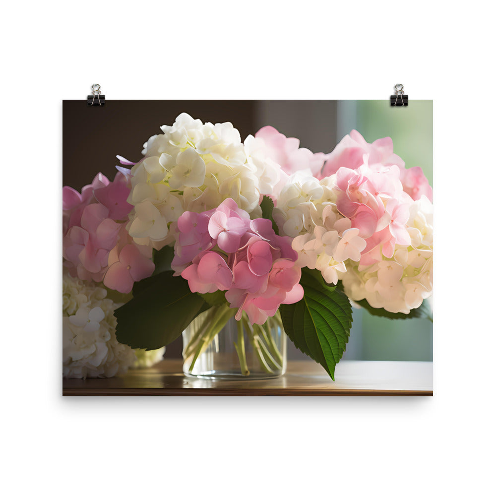 Pink and White Hydrangea Bouquet photo paper poster - Posterfy.AI