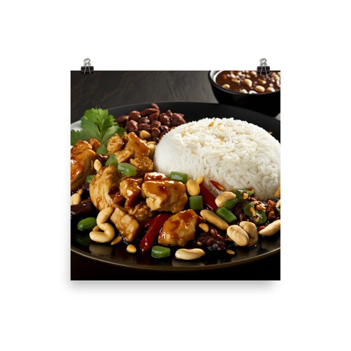 Kung Pao Chicken with rice 宮保雞丁配白飯 photo paper poster - Posterfy.AI