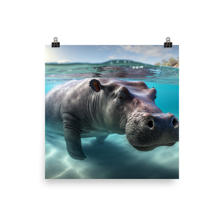 A hippo enjoying a leisurely swim photo paper poster - Posterfy.AI