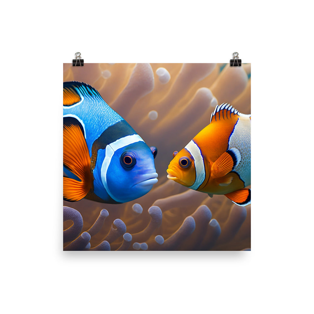 A clownfish and a blue tang swimming together photo paper poster - Posterfy.AI