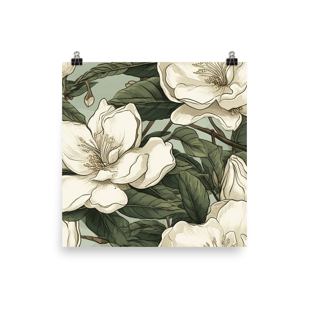 Gardenia Pattern photo paper poster - Posterfy.AI