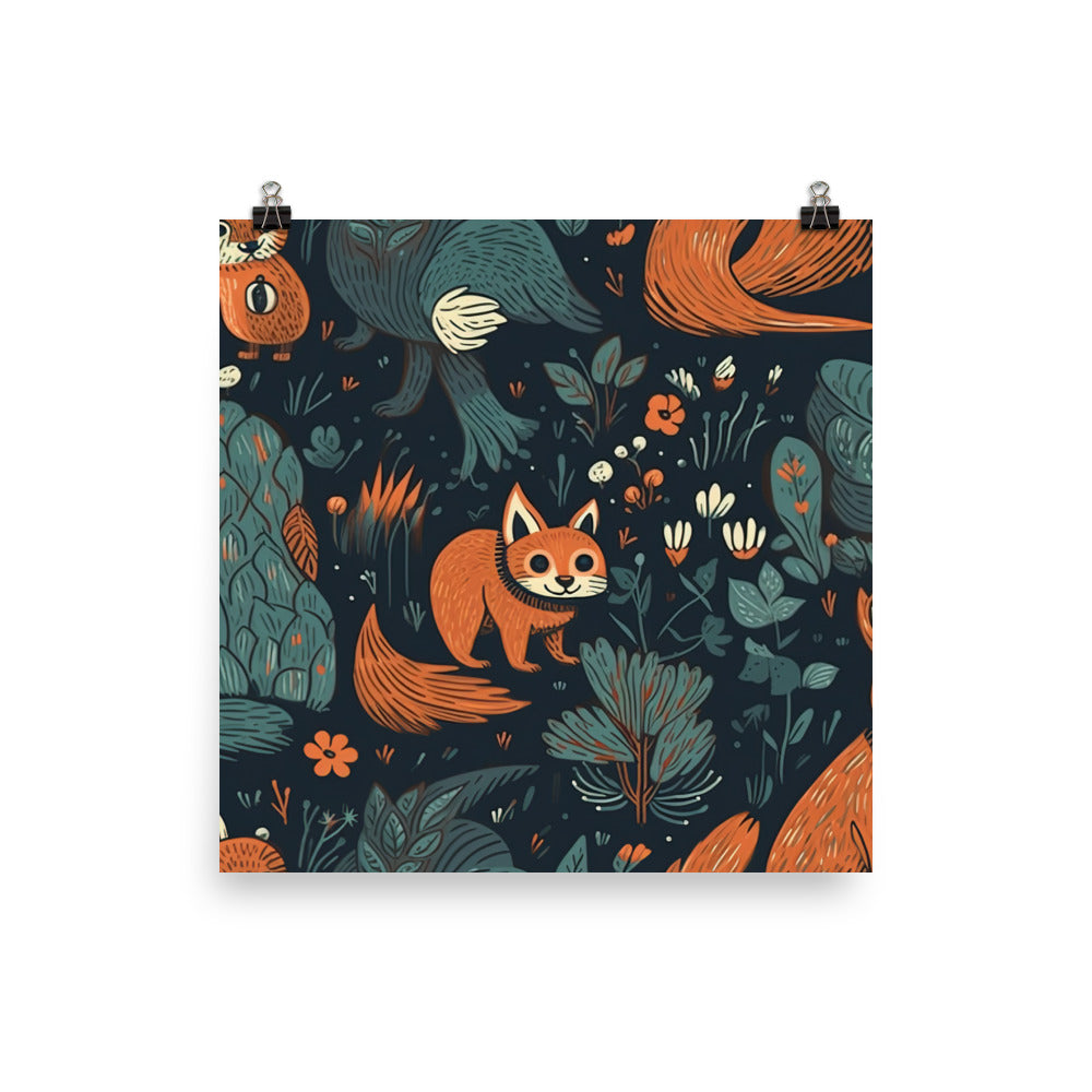 Forest Animals Pattern photo paper poster - Posterfy.AI