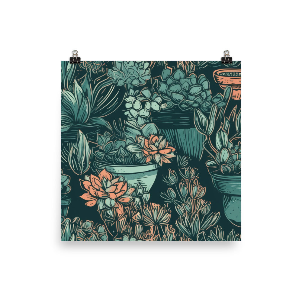 Succulents Pattern photo paper poster - Posterfy.AI