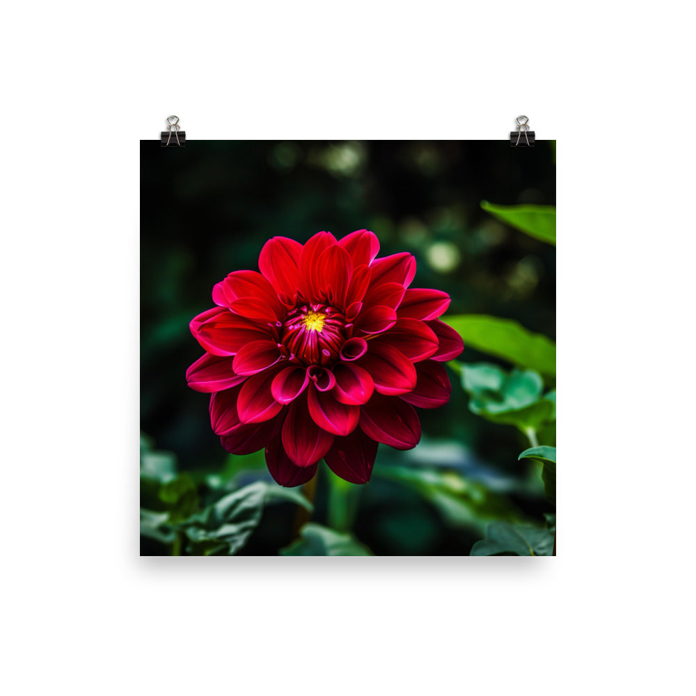 Crimson Dahlia in the Garden photo paper poster - Posterfy.AI