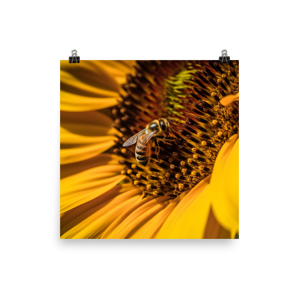 Bee Among Sunflowers photo paper poster - Posterfy.AI