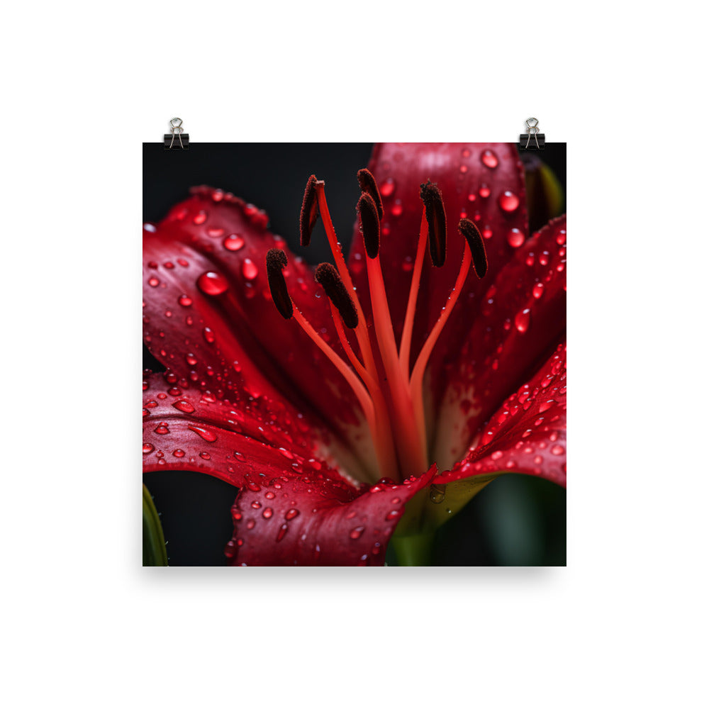 Red Lily in the Rain photo paper poster - Posterfy.AI