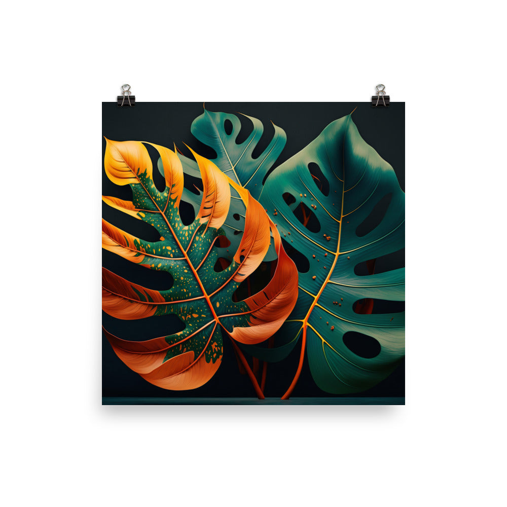 Monstera leaves in vibrant colors photo paper poster - Posterfy.AI