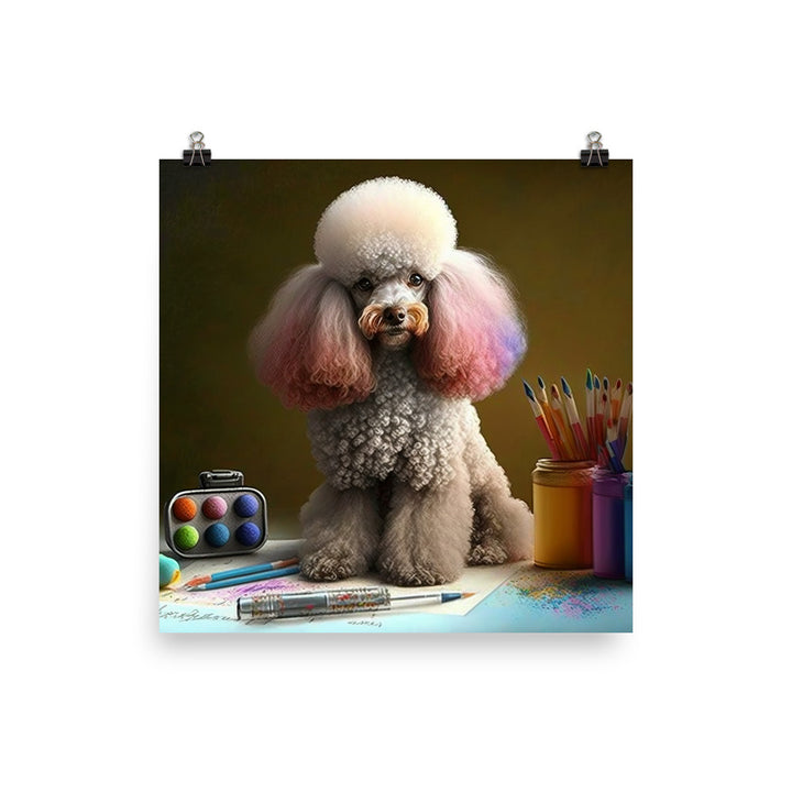 Poodle in painting lesson photo paper poster - Posterfy.AI