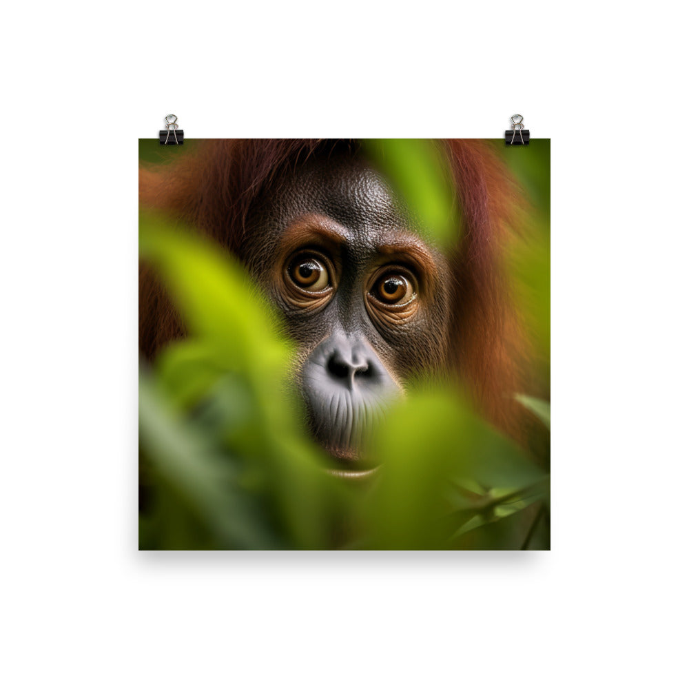 Adorable Orangutan Curiously Peeking photo paper poster - Posterfy.AI