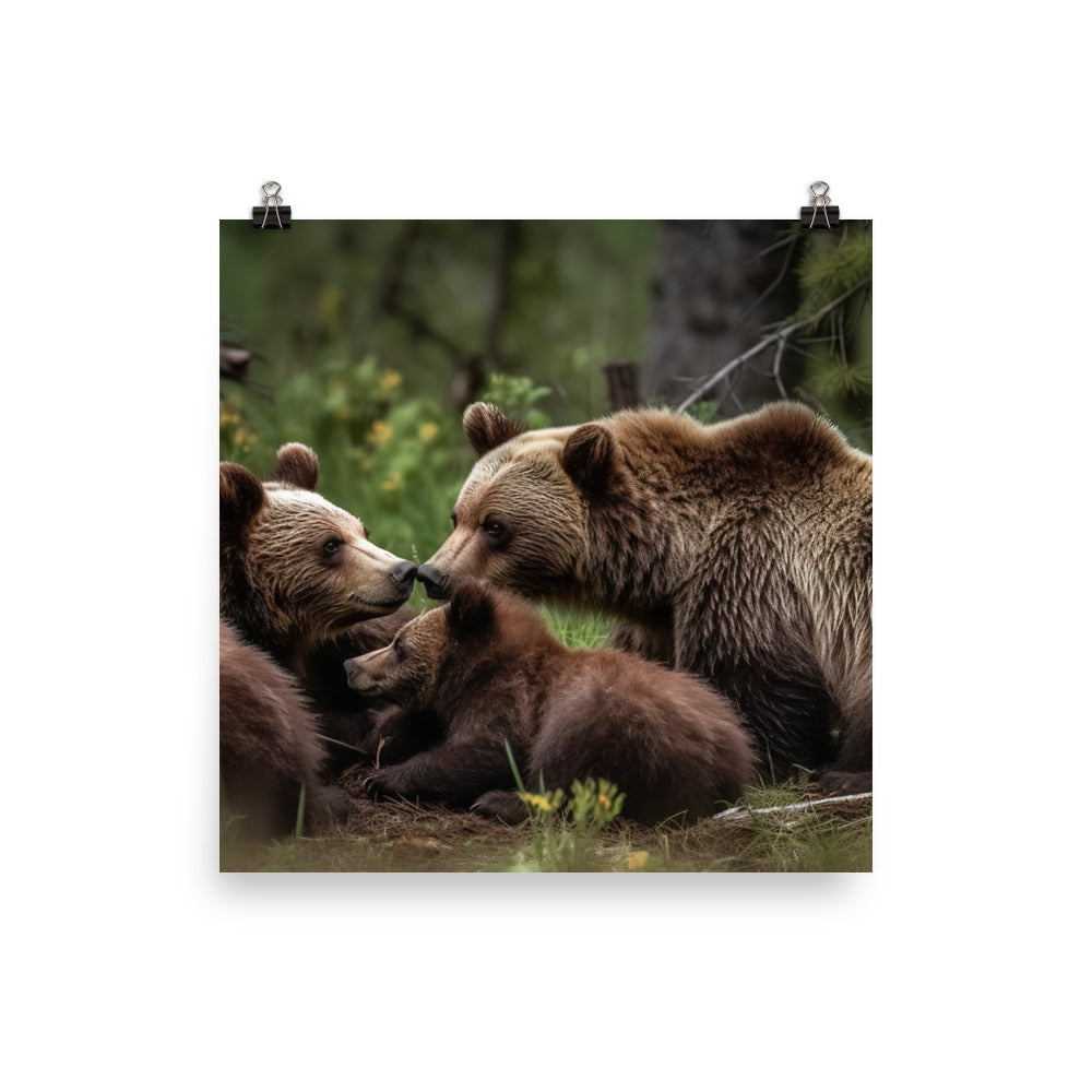 Adorable Grizzly Bear Family photo paper poster - Posterfy.AI