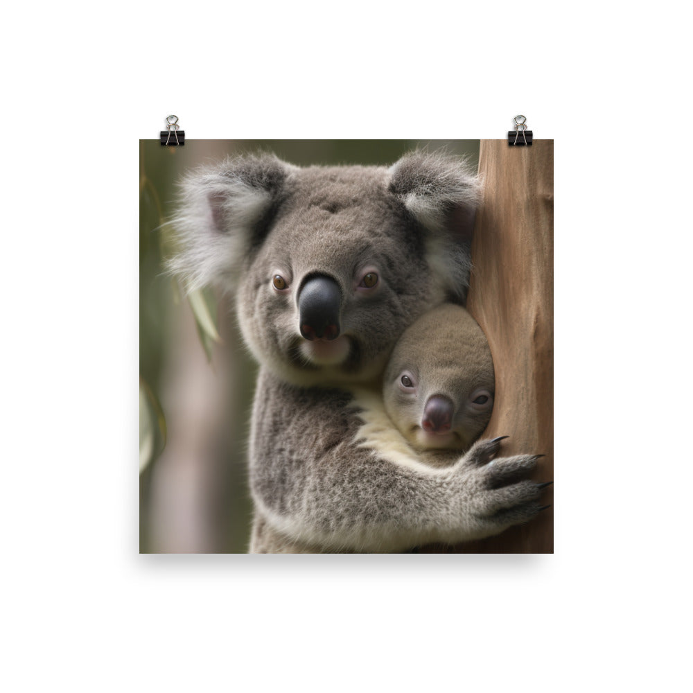 Koala Mother and Baby Cuddling in a Gum Tree photo paper poster - Posterfy.AI