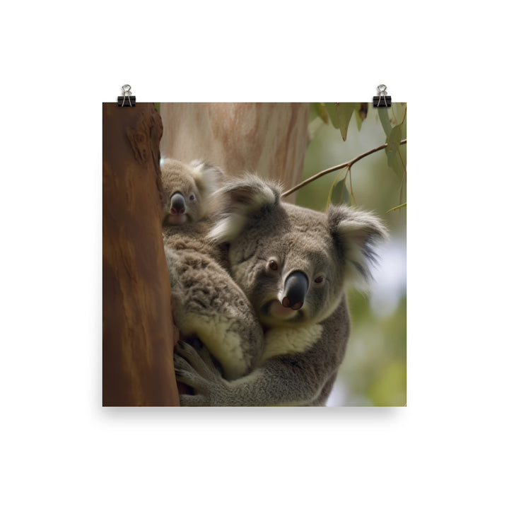 Koala Mother and Baby Cuddling in a Gum Tree photo paper poster - Posterfy.AI