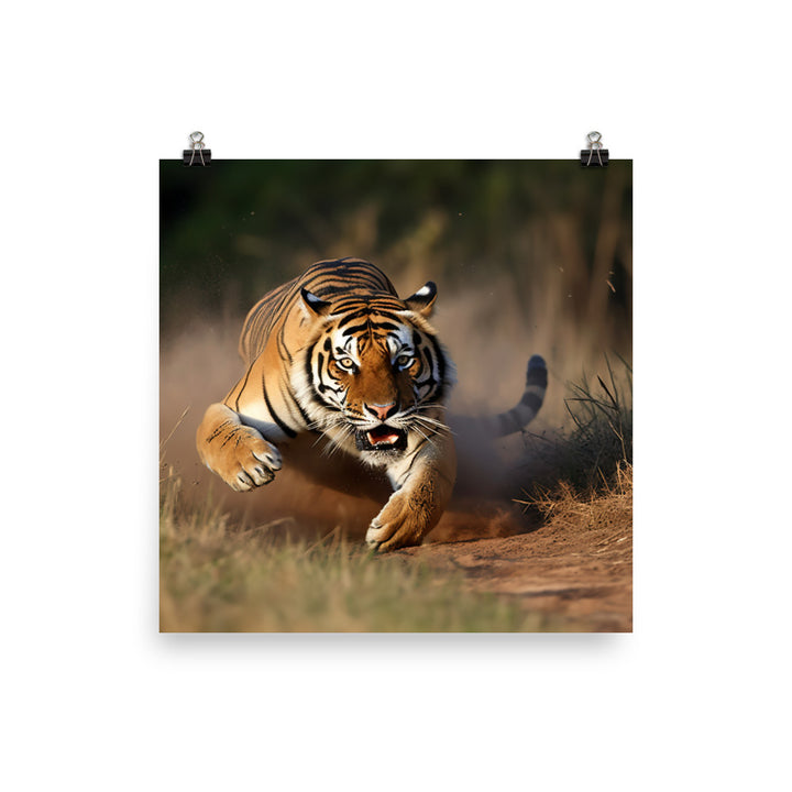 Bengal Tiger Pouncing on Prey photo paper poster - Posterfy.AI