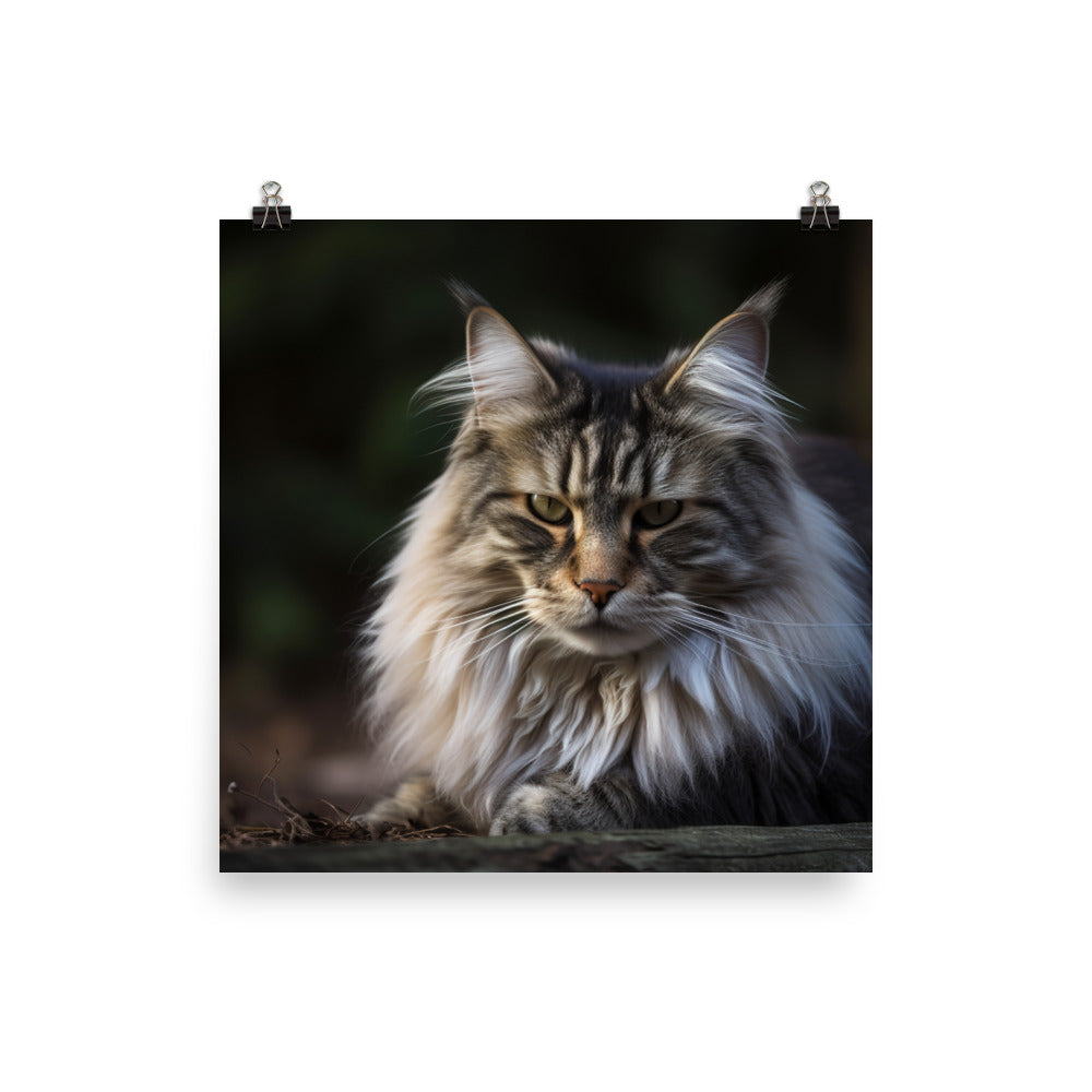 Portrait of a Majestic Norwegian Forest Cat photo paper poster - Posterfy.AI