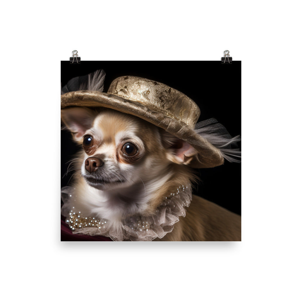 A Chihuahua posing with a boa and hat photo paper poster - Posterfy.AI