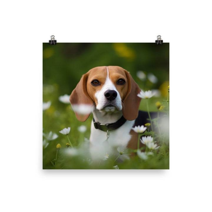 Beagle and the flowers photo paper poster - Posterfy.AI