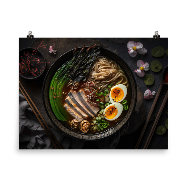 A steaming bowl of rich and savory tonkotsu ramen photo paper poster - Posterfy.AI