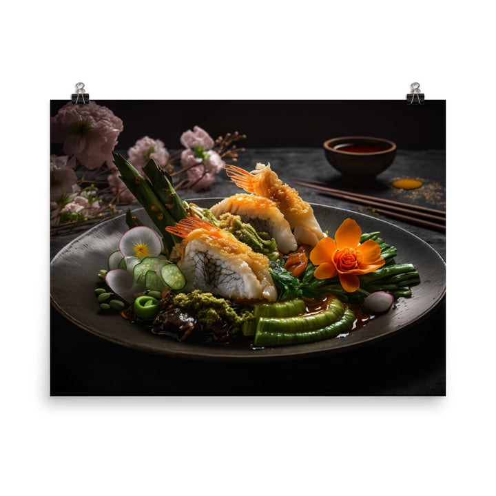 A plate of crispy and golden tempura photo paper poster - Posterfy.AI