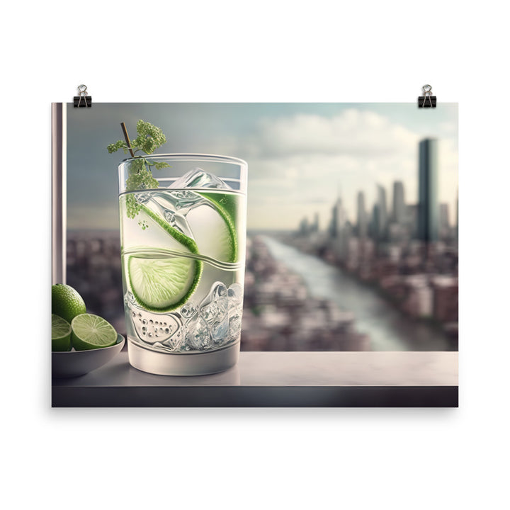 A refreshing gin and tonic with a slice of lime photo paper poster - Posterfy.AI