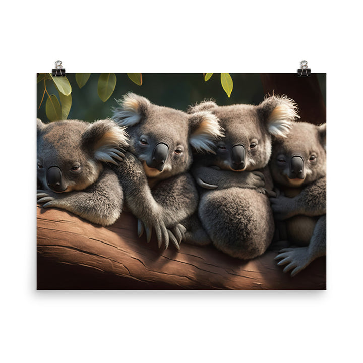 A group of koalas huddled together on a tree limb photo paper poster - Posterfy.AI