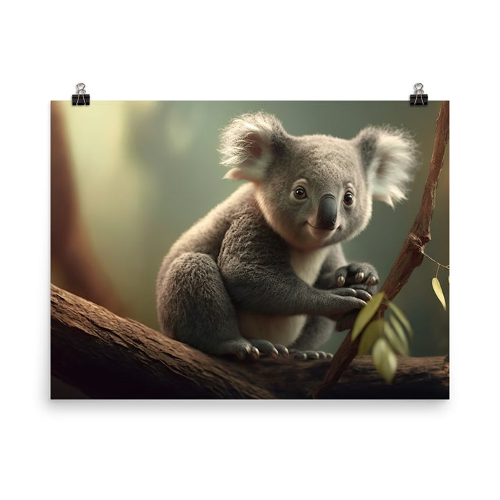 A majestic koala perched at the top of a tall eucalyptus tree photo paper poster - Posterfy.AI