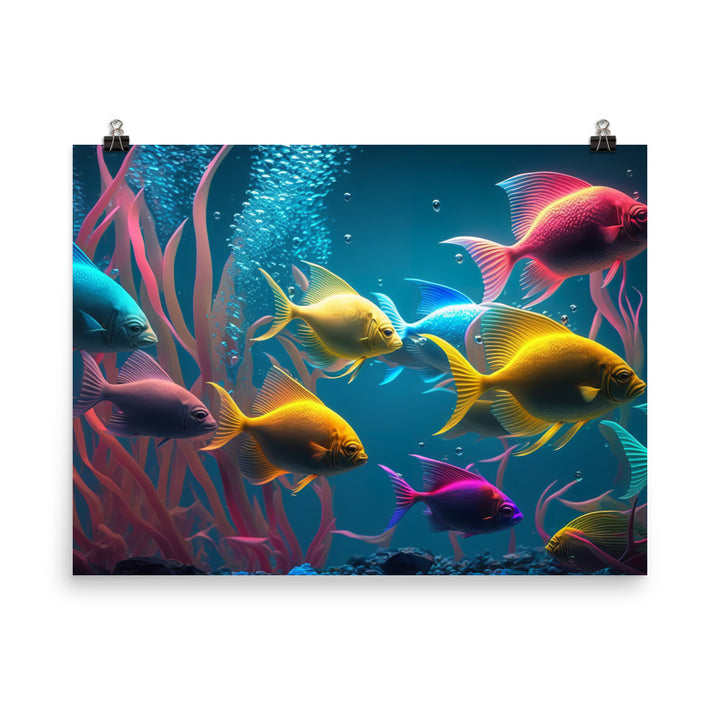 Neon tetras and their colorful companions photo paper poster - Posterfy.AI