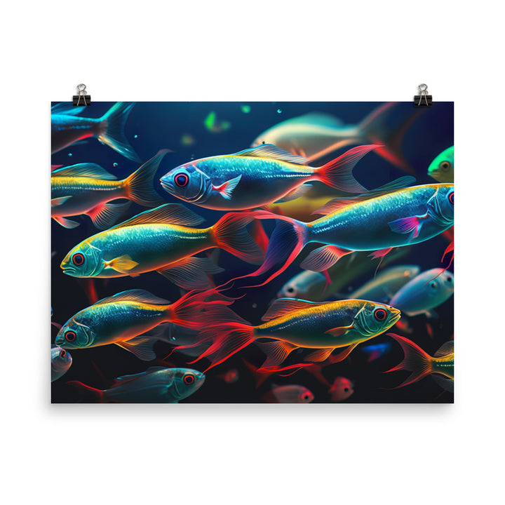 Neon tetras swimming in a brightly lit aquarium photo paper poster - Posterfy.AI