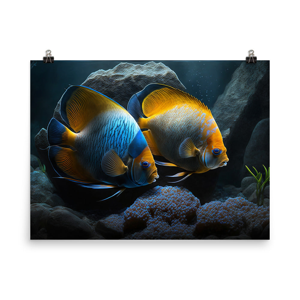 A pair of angelfish guarding their eggs photo paper poster - Posterfy.AI