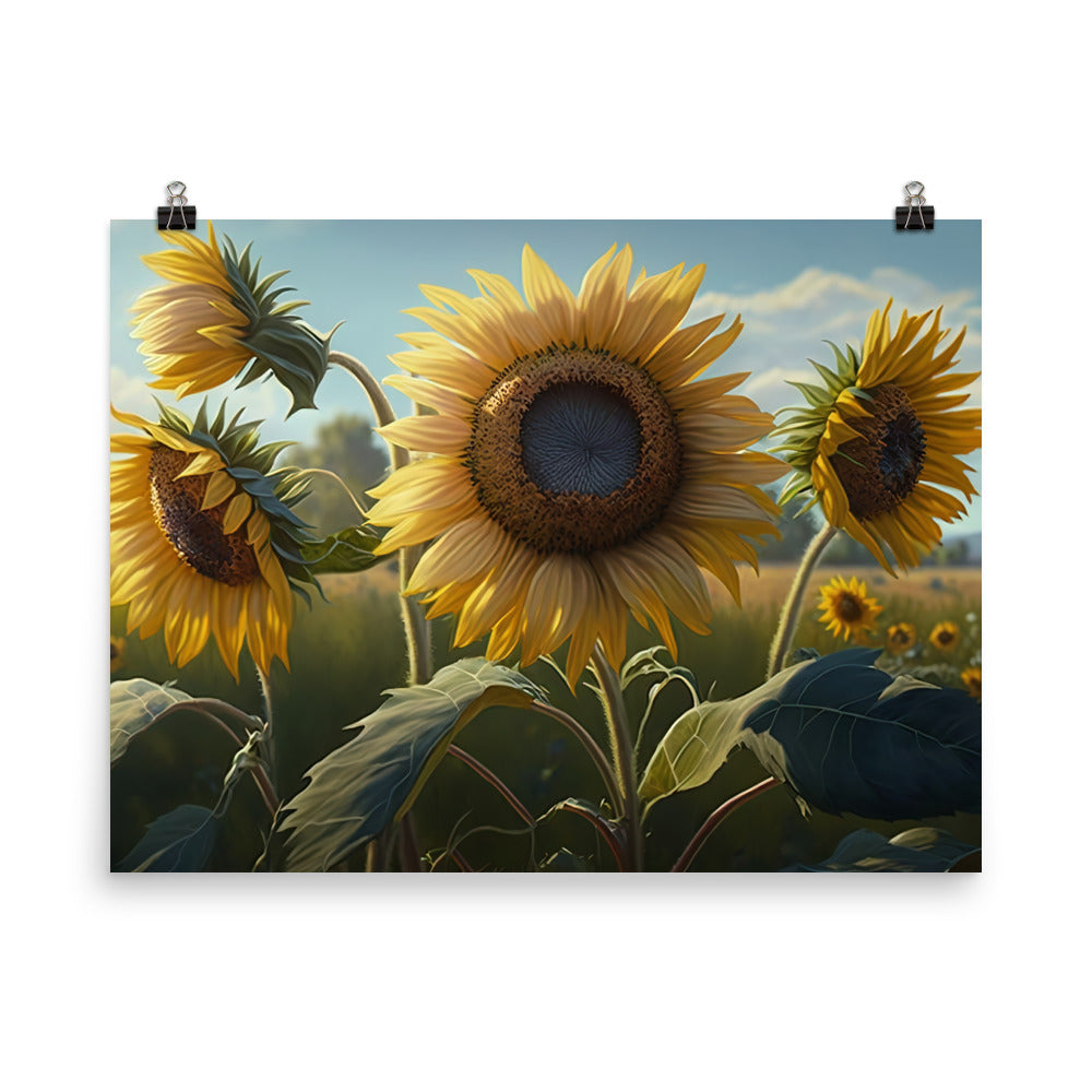 The beauty of a sunny meadow of bright yellow sunflowers photo paper poster - Posterfy.AI