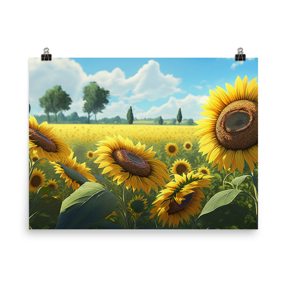 The beauty of a sunny meadow of bright yellow sunflowers photo paper poster - Posterfy.AI