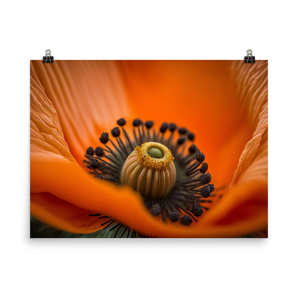 A macro shot of a bright orange poppy photo paper poster - Posterfy.AI