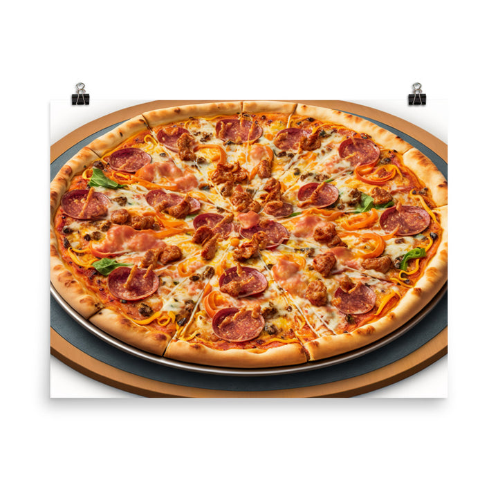 A meat lover's pizza loaded with spicy pepperoni photo paper poster - Posterfy.AI