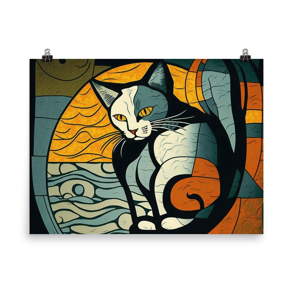 Cat in colorful cubism style photo paper poster - Posterfy.AI