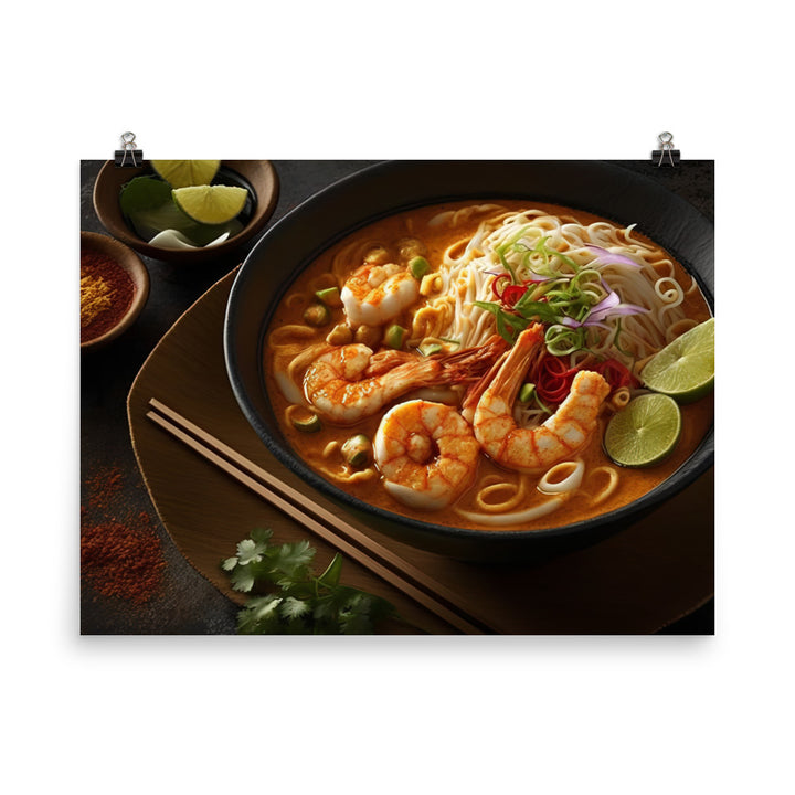 A hearty bowl of laksa with prawns photo paper poster - Posterfy.AI