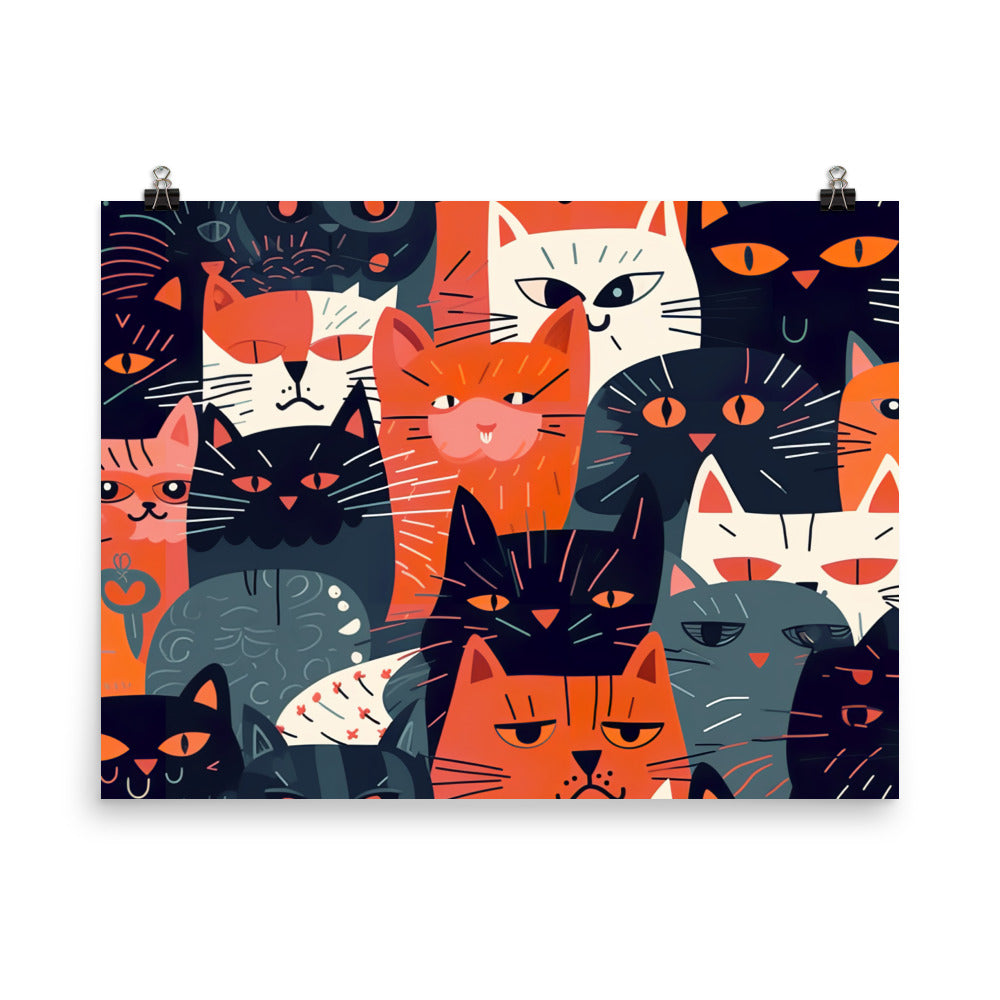 Cat faces Pattern photo paper poster - Posterfy.AI