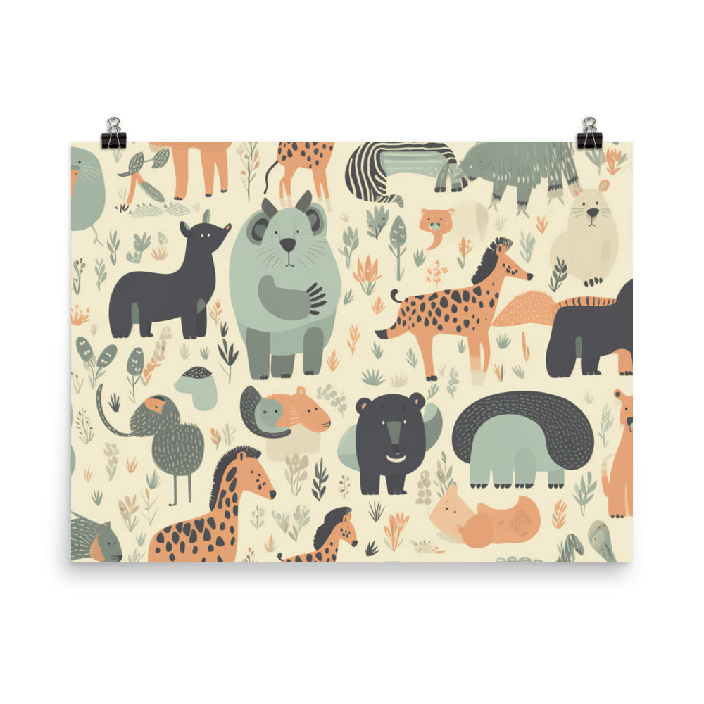 Zoo Animals Pattern photo paper poster - Posterfy.AI