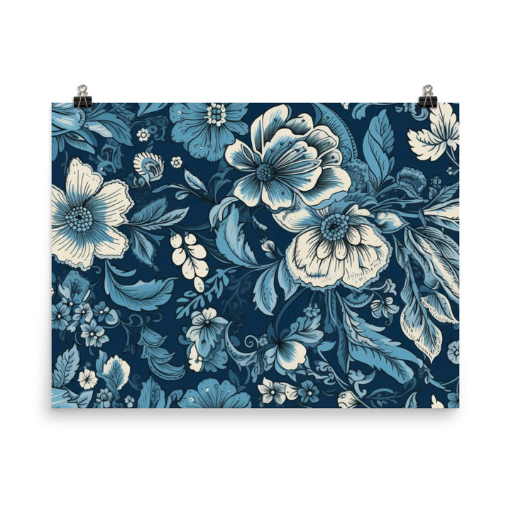 Blue Floral Pattern photo paper poster - Posterfy.AI