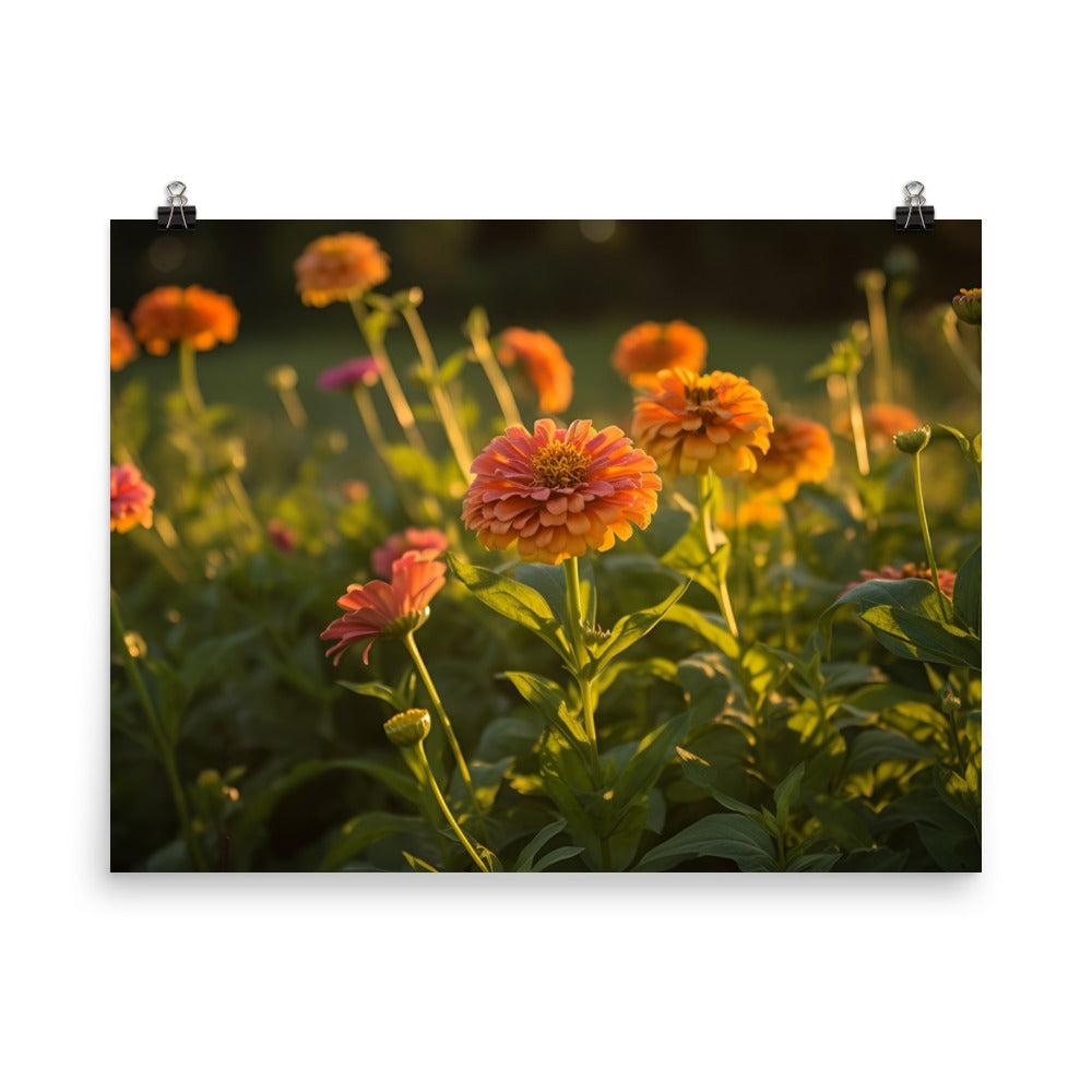Zinnias in the Golden Hour photo paper poster - Posterfy.AI
