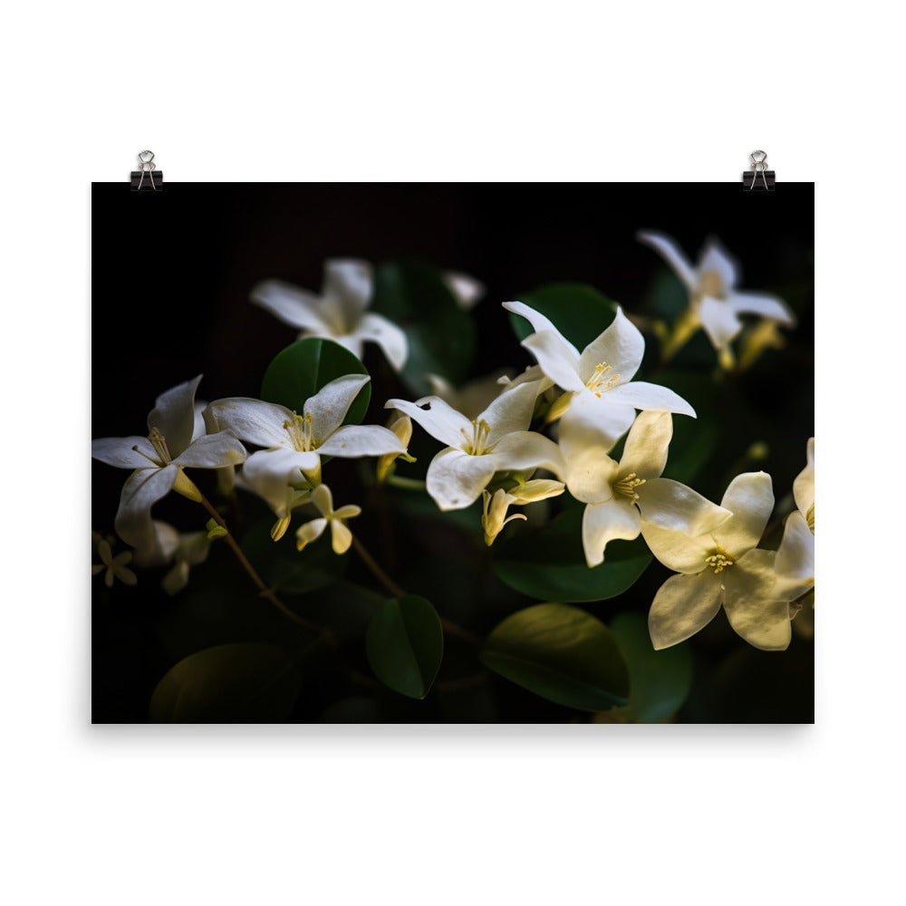 The Elegance of Jasmine Flowers at Night photo paper poster - Posterfy.AI