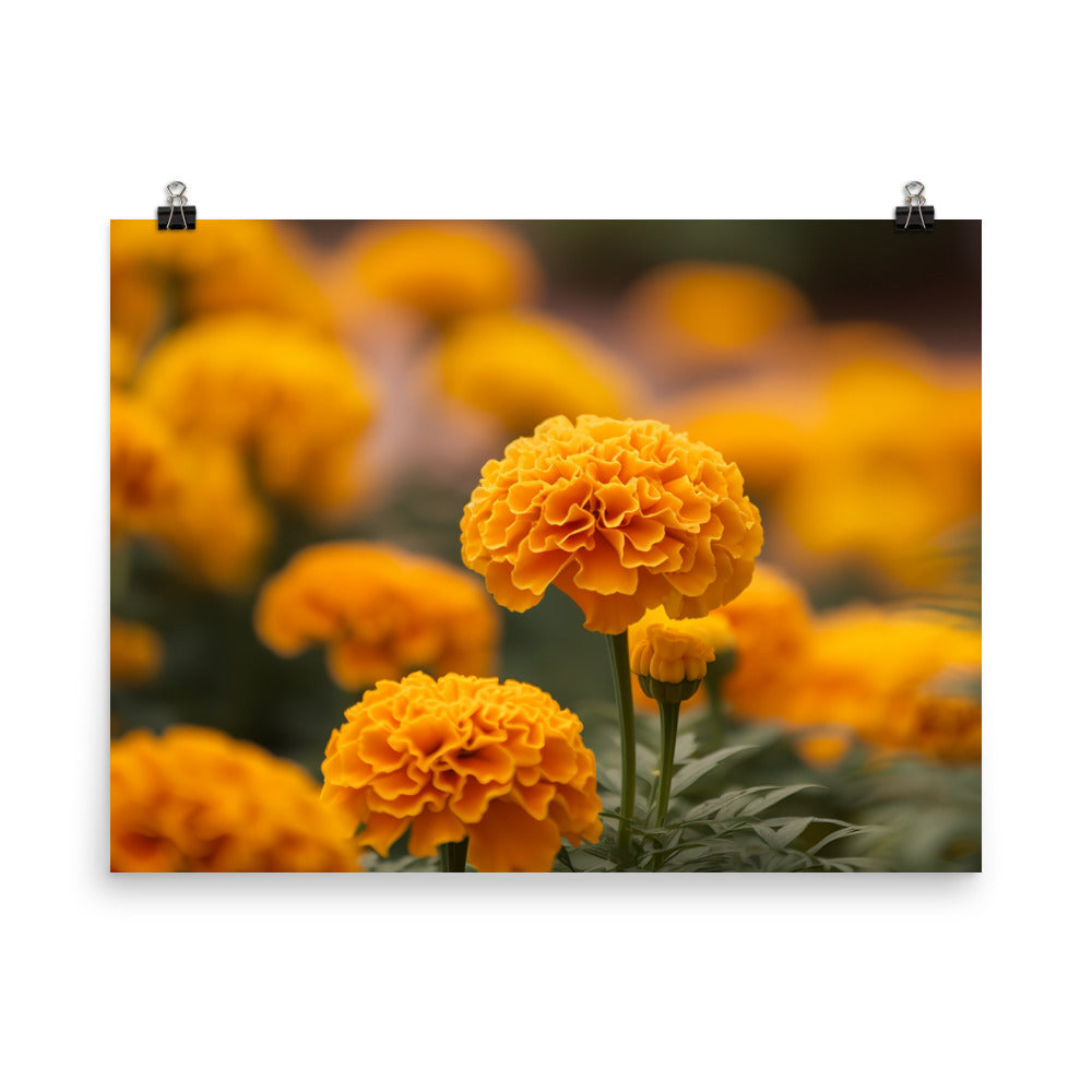 Exploring the Delicate Beauty of Marigolds photo paper poster - Posterfy.AI