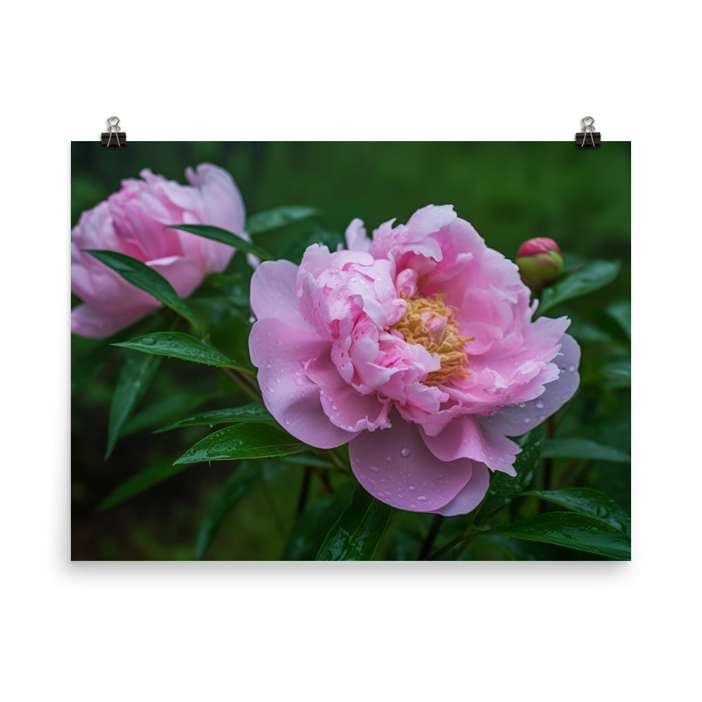 Peony Blossoms in the Morning Dew photo paper poster - Posterfy.AI